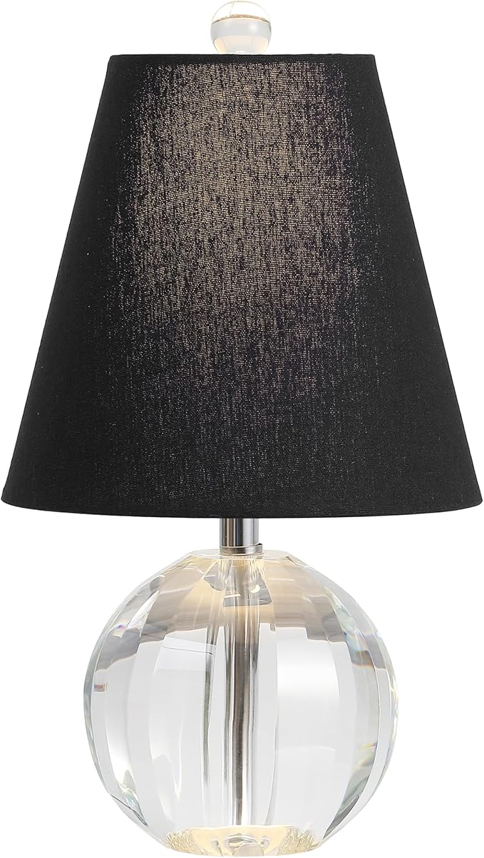 JONATHAN Y 16" Clear/Black Crystal Ball LED Table Lamp, White Modern Bedside Lamp, with White Linen Empire Shade, Glam Orb Glass Nightstand Lamp for Living Room, LED Bulb (JYL2079B)