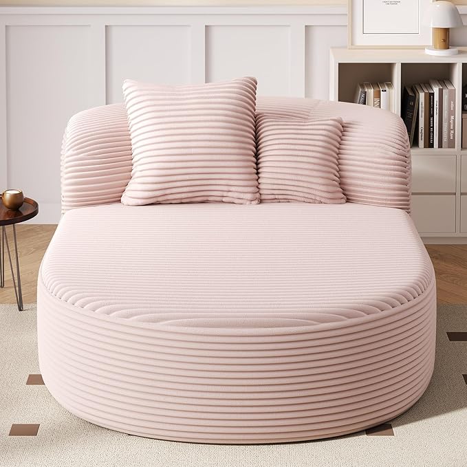 51.6-Inch Fluffy Corduroy Boneless Sleeper Daybed Oversized Single Recliner Foam Cloud Lounge Chaise,Floor Cloud Sofa Chaise W/2 Toss Pillows for Bedroom Living Room