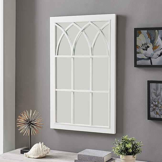 FirsTime & Co. White Grandview Arched Window Mirror, Rectangular, Wall Mounted Mirror for Bathroom Vanity, Bedroom, Entryway, Wood Frame, 37.4 x 23.6 inches