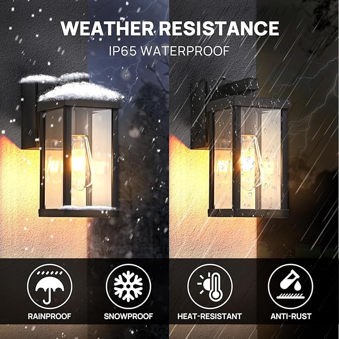Dusk to Dawn Porch Lights with GFCI Outlets Waterproof Outdoor Wall Lights Exterior Lighting Fixtures Modern Outside Lights Wall Mount for House Patio Garage,Black,11.8''H,1PC