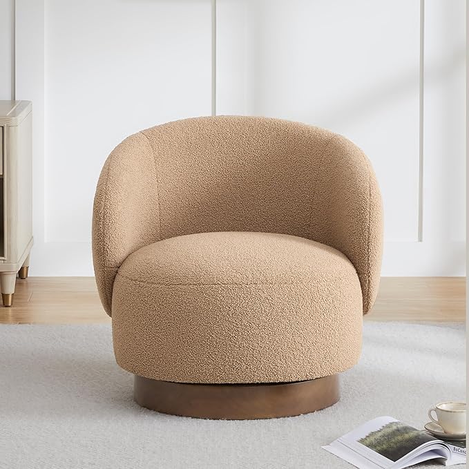Swivel Accent Chair Round Barrel Armchair Upholstered Performance Fabric for Living Room Bedroom Reading Waitingroom,1 PCS,Sand