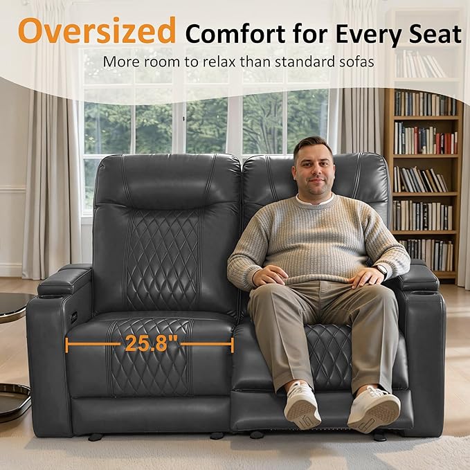 MCombo 65" Zero Gravity Oversized Power Reclining Loveseat with Adjustable Headrest for Living Room, Double Recliner Sofa with USB & Type C Port, Armrest Storage & LED Light HTS401SET