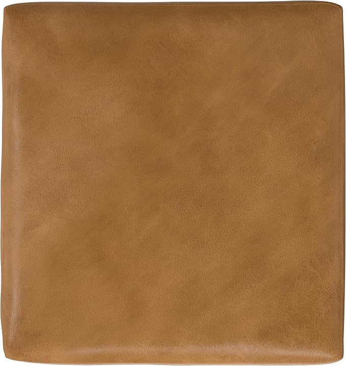SIMPLIHOME Rex Ottoman - 34 inch Wide Upholstered Genuine Leather Square Ottoman in Sienna, Modern Bench for Living Room or Bedroom with High-Density Cushion, Assembled