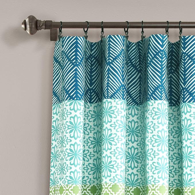 Lush Decor Bohemian Stripe Window Curtain Panels, Pair 52" W x 95" L Blue & Green - Light Filtering Curtains for Bedroom - Boho Curtains - Maximalist Decor