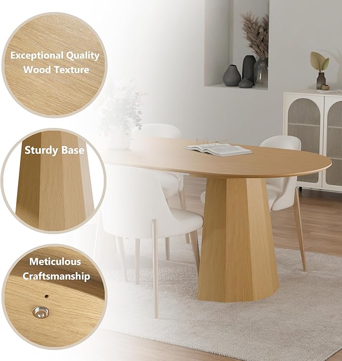 Casaphoria 79" Oval Dining Table, Modern Wood Kitchen Table with Cone Shaped Strip Polygonal Base for Living Room & Dining Room, Easy Assembly Farmhouse Furniture for 6-8, Oak