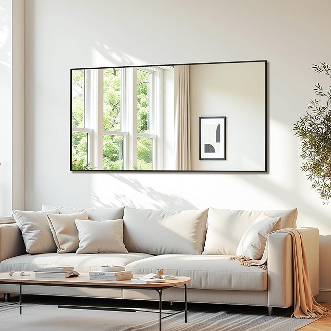 Full Length Mirror, 79"x32" Full Body Mirror, Floor Mirrors with Stand, Body Mirrors Standing Hanging Leaning Against Wall,Aluminum Frame Mirrors for Bedroom Cloakroom,Living Room,Black