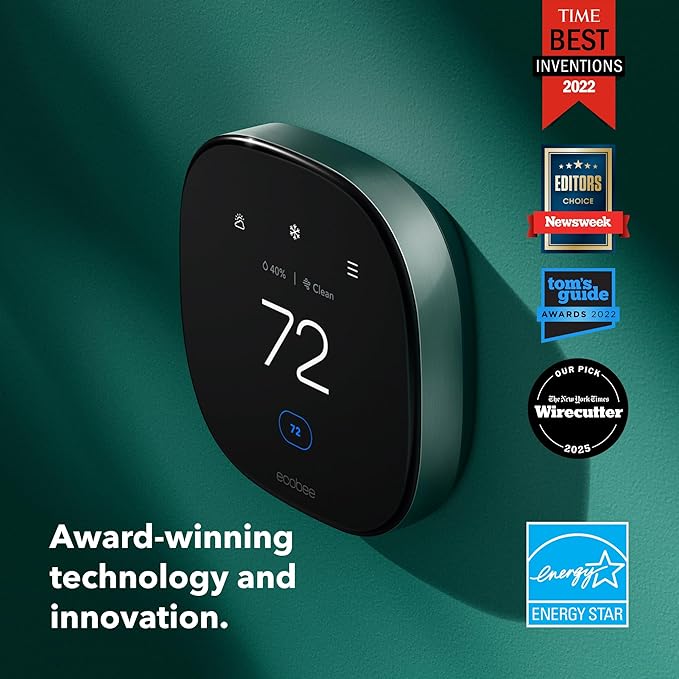 ecobee Smart Thermostat Premium with Smart Sensor and Air Quality Monitor - Programmable Wifi Thermostat - Works with Siri, Alexa, Google Assistant, Black