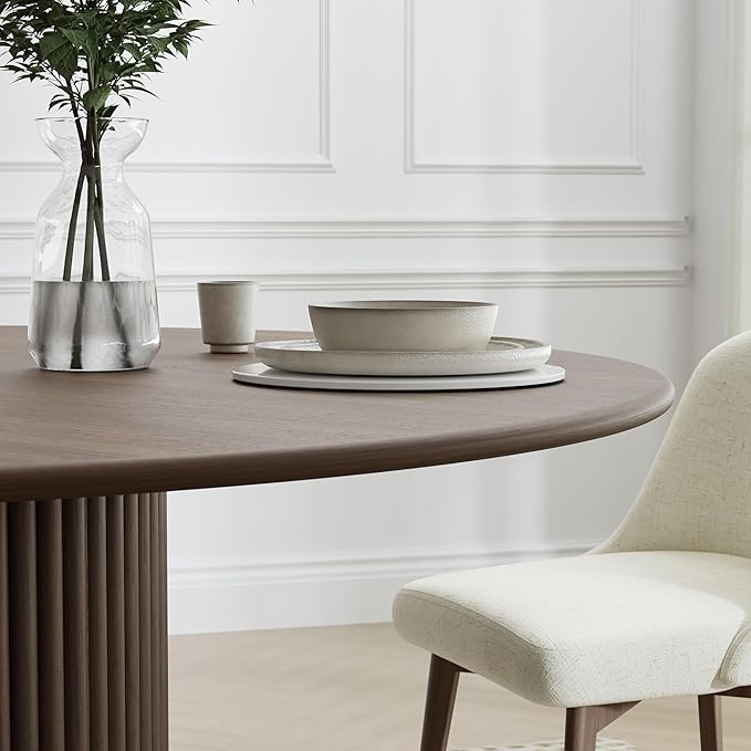 Casaphoria 46" Round Dining Table, Modern Wood Kitchen Table with Cylindrical Wide Bar Concave Base for Living Room & Dining Room, Easy Assembly Farmhouse Furniture for 4-6, Walnut