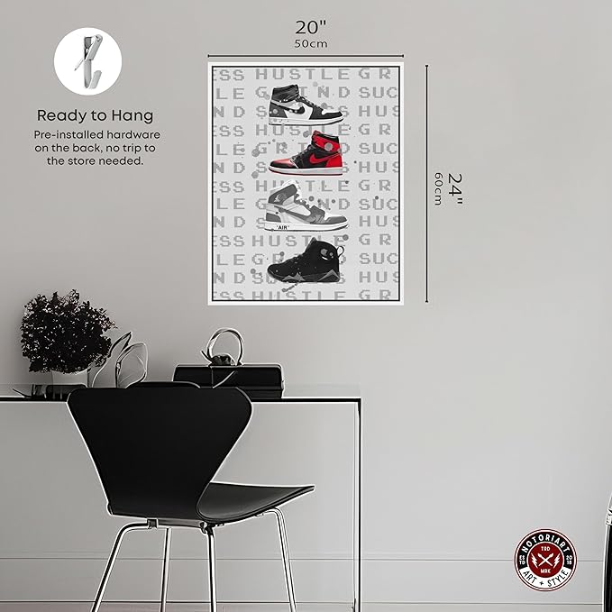 Hype Sneakers Framed Sneaker 1 Piece Canvas Wall Art, 21" x 25", White Frame