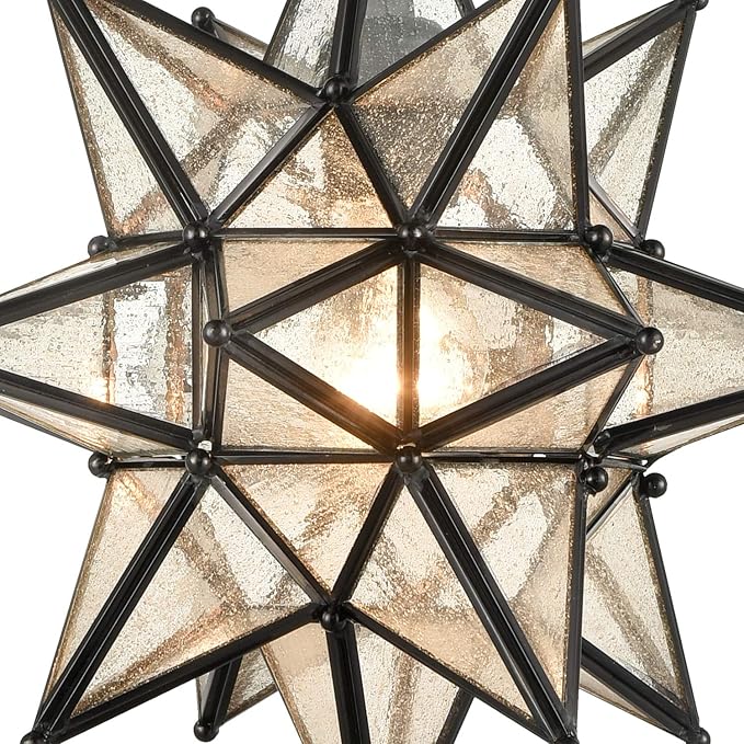 DIRYZON EUL 13 Inch Industrial Moravian Star Pendant Light with Seeded Glass Shade Hanging Chain