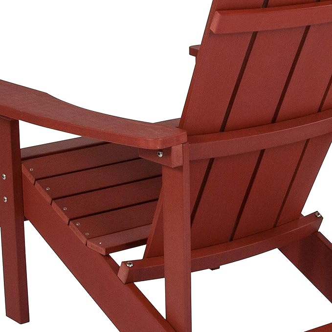 Flash Furniture Charlestown Poly Resin Adirondack Chair - Red - All Weather - Indoor/Outdoor - Set of 2