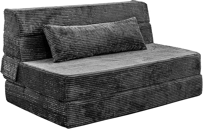 Cvortll Folding Sofa Bed, Convertible Sleeper Chair with Pillow, High Density Memory Foam Fold Out Couch, Foldable Mattress Futon Sofa for Living Room/Dorm/Guest Use/Apartment/Home Office