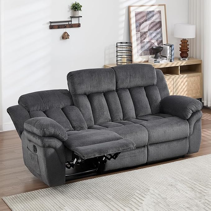 CANMOV Recliner Sofa Set, 2 Oversize Power Lift Recliner Chair and Manual Loveseat with Overstuffed Armrest for Living Room,Bedroom Furniture,Office,1+1+3 Seat, Grey