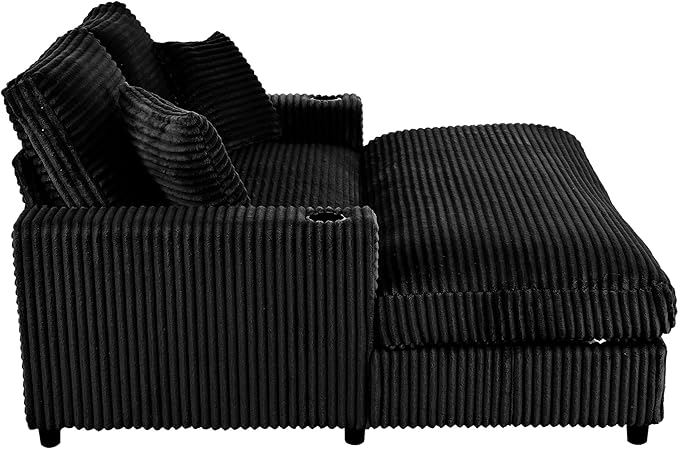 Eafurn 64" Oversized Chaise Lounge Chair Indoor, Plush Corduroy Upholstered Sofa Bed with Pillows & 2 Cup Holders, Extra Wide Deep Seat Sleeper Couch Recliner Chair for Living Room | Removable Cushions, Wooden Frame, Solid Legs