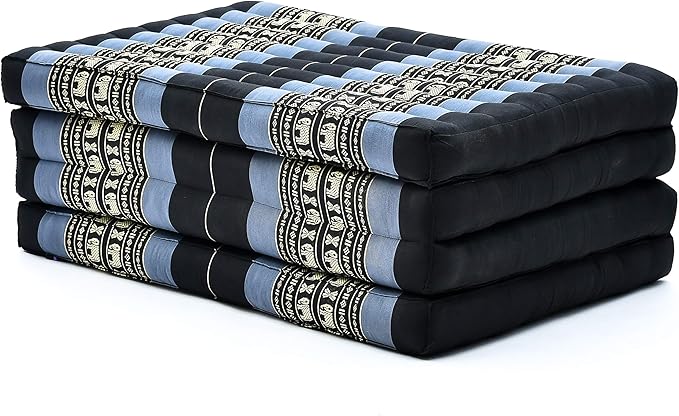 Leewadee Trifold Mattress Standard – Comfortable Thai Massage Pad, Foldable Floor Mattress Filled with Kapok, Perfect to Use as a Sleeping Mat 79 x 28 inches, Blue