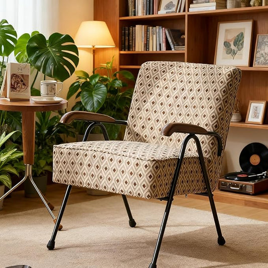 HAZO Fabric Armchair, Modern Accent Chair High Back, Living Room Chairs with Metal Legs and Soft Padded, Sofa Chairs for Home Office,Bedroom,Dining Room (Pattern)