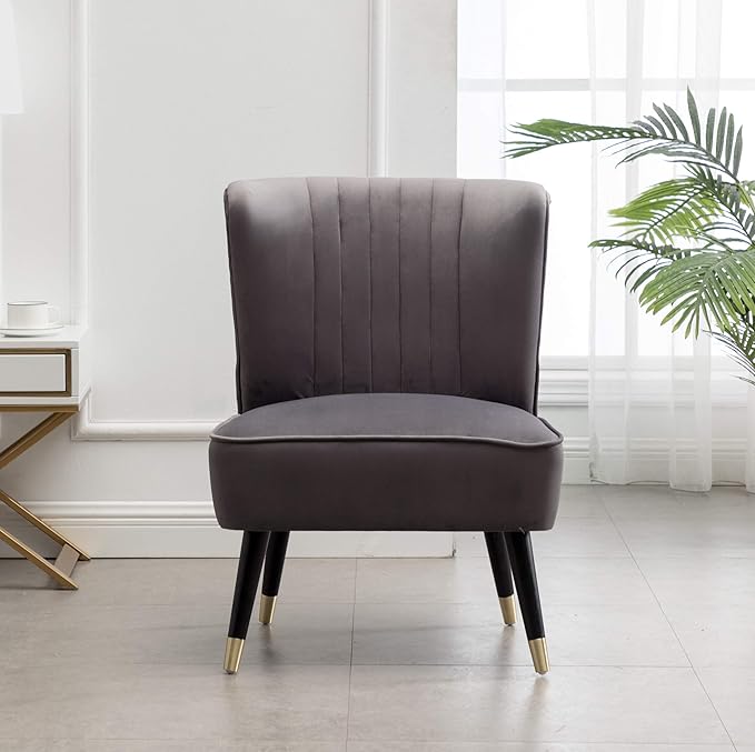 Elon Contemporary Velvet Upholstered Accent Chair, Gray
