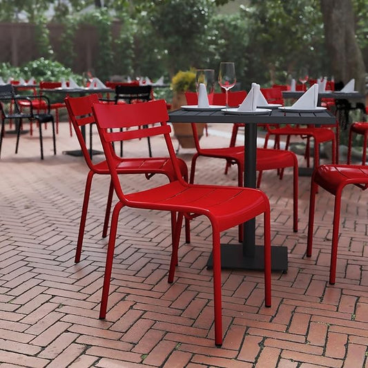 Flash Furniture Nash Commercial Grade Steel Stack Chair, Indoor-Outdoor Armless Chair with 2 Slat Back, Red