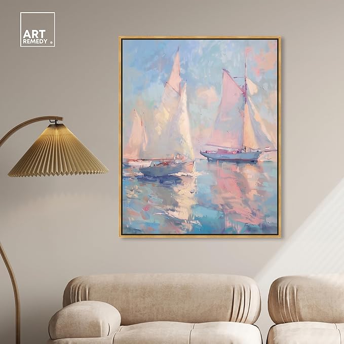 Art Remedy Set Sail Framed Sailing 1 Piece Canvas Wall Art, 37.5" x 46.5", Gold Frame