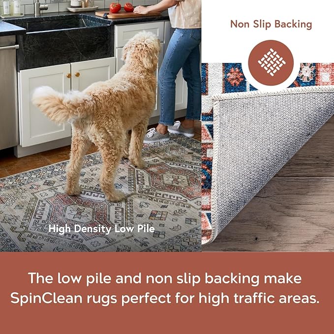 nuLOOM 4' x 6' Machine Washable Stain-Resistant Area Rug with Non Slip Backing, Low Profile for Living Room, Bedroom, and Dining Room, Banks Light Grey