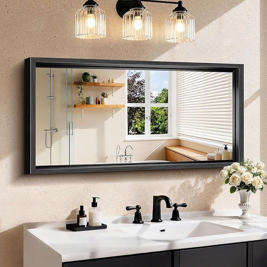 CIRCUMI 20"x40" Black Mirror with Chunky Box Metal Frame, Brushed Finish Rectangular Bathroom Mirrors for Over Sink, Living Room, Entryway, Tempered Glass Mirror for Wall, Vertical or Horizontal
