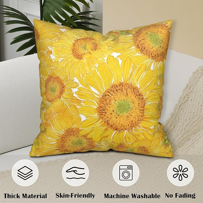 Sunflower Pillow Covers Floral Throw Pillow Covers 18x18 Yellow Pillow Case Flowers Double Sided Printing Cushion Case for Living Room Couch Sofa Set of 2