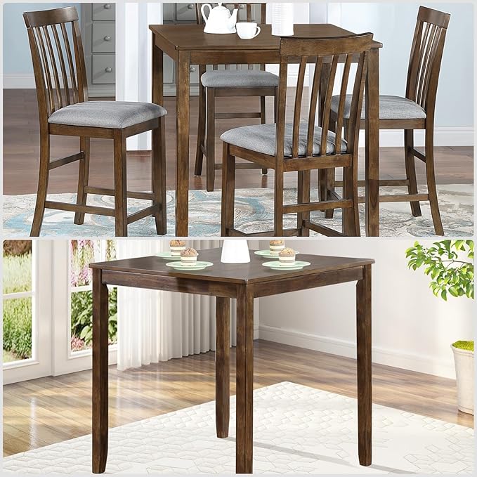Dining Table for 4, Wooden Rectangular Kitchen Table with Natural Woodgrain Finish, 36" H MDF Modern Dining Table with Solid Wood Tapered Legs and Rounded Corners, Easy Assembly, Walnut