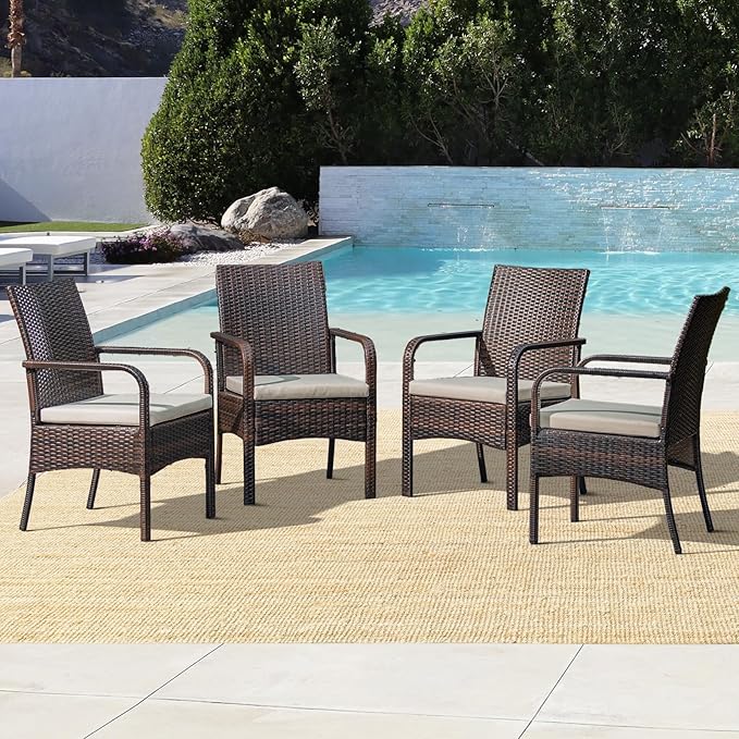 IDZO Lithe Upgraded Wicker Outdoor Dining Chairs Set of 4, 400 lbs Capacity, 2000 Hours UV Protection, Powder-Coated Steel Frame, Removable Seat Cushions, Weather-Resistant Patio Furniture Set