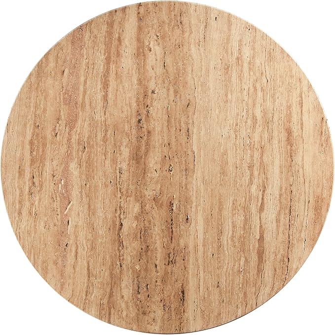 Meridian Furniture 248Travertine-DT48 Genoa Collection Art Deco Dining Table with Handcrafted Genuine Travertine, Natural Travertine Beige Color, 48" W x 48" D x 30" H, Beige