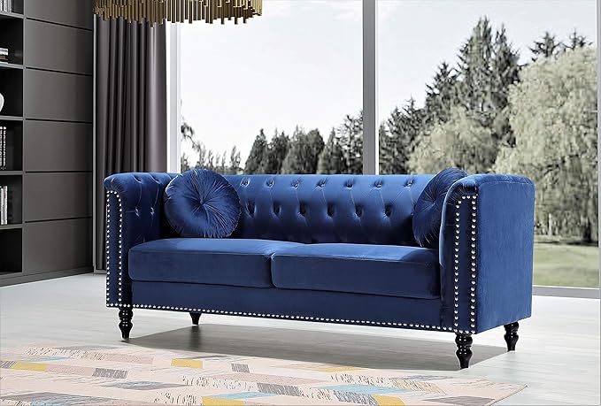 Container Furniture Direct S5370-S Kittleson Velvet Upholstered Modern Chesterfield Sofa with Nailhead Trim, Gray