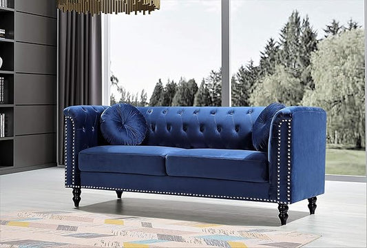 Container Furniture Direct S5370-S Kittleson Velvet Upholstered Modern Chesterfield Sofa with Nailhead Trim, Gray