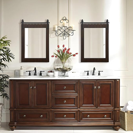 Besdomus Large Bathroom Farmhouse Mirror: 24"x36" Dark Brown Barn Door Solid Cedar Wood Frame Vanity Mirror - Wall Mounted Mirror for Hallway/Living Room/Bathroom - Rustic Decor for Fashion-Conscious