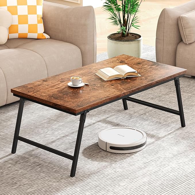 Folding Coffee Table, Leg Latches Portable Sturdy Floor Table Desk for Sitting on The Floor, No Assembly Low Coffee Table for Living Room, Home, Office, Rustic Brown, 41.34L×21.65W×15.75H