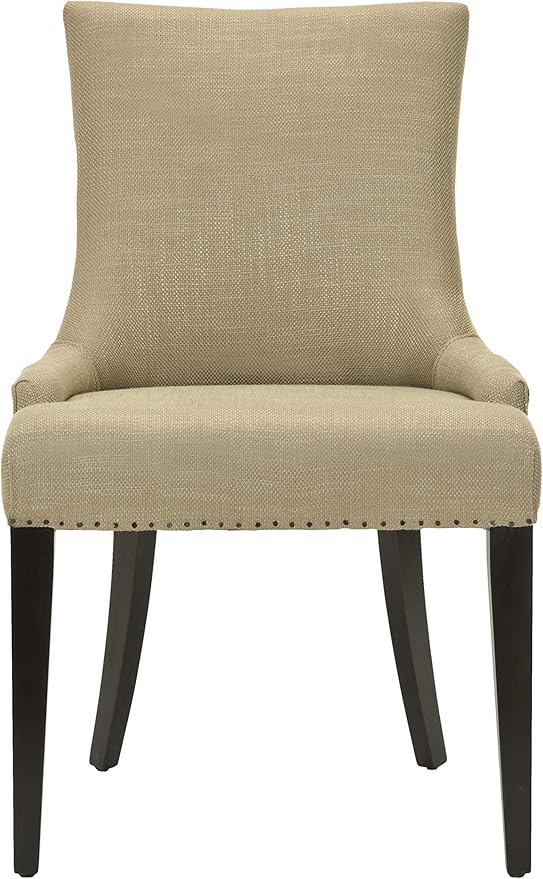 Safavieh Mercer Collection Eva Viscose and Leather Dining Chair with Trim Nail Head, Beige
