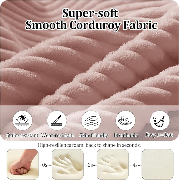 Convertible Compressed Corduroy Folding Cloud Sofa Bed, 59'' Modern Boneless Pull Out Loveseat Sleeper in a Box, 5 in 1 Floor Mattress Futon Cloud Couch, No Assembly Needed, Pink, 2 Pillows, Queen