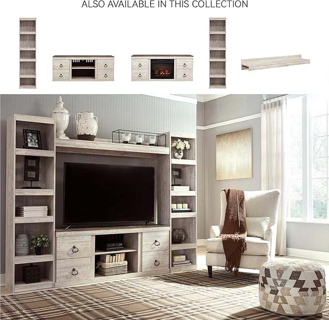 Signature Design by Ashley Willowton Farmhouse 4-Piece Entertainment Center for TVs up to 69" with Adjustable Shelves, Whitewash