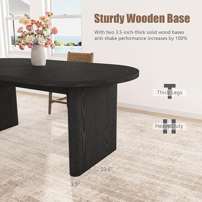 GarveeHome Oval Dining Table for 6-8 People, Long Large Kitchen Table with Thick Sturdy Wooden Base, Farmhouse Dining Room Table for for Kitchen, Living Room, Office (70.87" Long,Black)