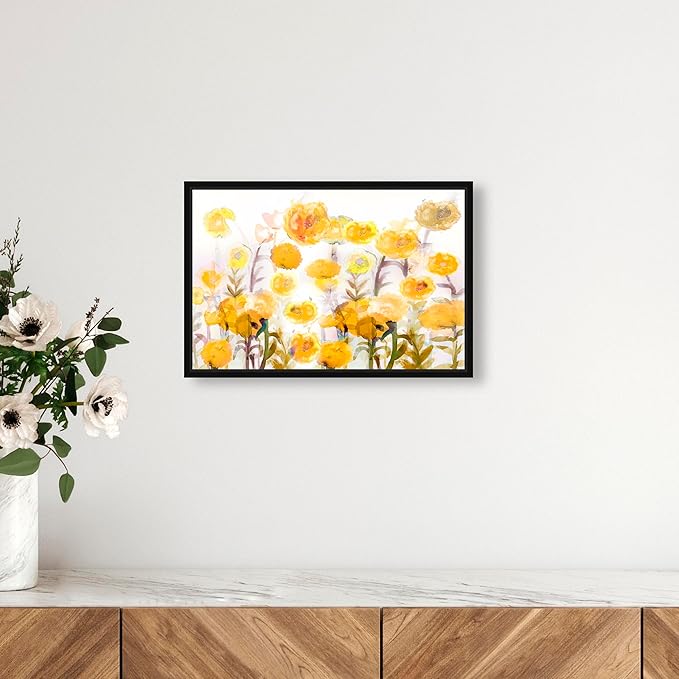 The Oliver Gal Artist Co. Floral and Botanical Wall Art Framed Canvas Prints 'Bella Garden Poppy Yellow' Gardens