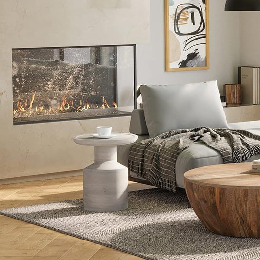 SIMPLIHOME Haynes End Table - 16 inch Wide Solid Mango Wood Round Accent Table with Sculptural Pedestal Base in White Wash, Boho Nightstand or Lamp Stand for Living Room or Bedroom, Assembled