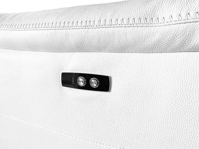 BlackJack Furniture Venice Top Grain Italian Leather Power Recline 5 Piece Sofa - 134" Theater Seating Modern Couch for Living Room Apartment Lounge Home with Adjustable Headrests & USB Port, White