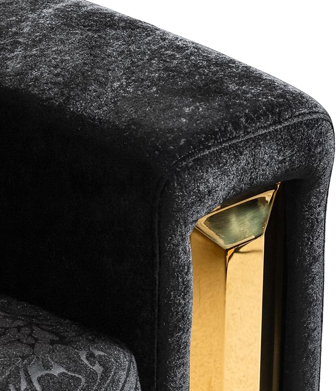 Furniture of America Samison II Glam Solid Wood Upholstered Loveseat with Accent Pillows, Damask Pattern and Gold Base, Soft Couch for Living Room, Bedroom, Office, Black