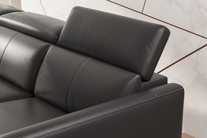Valencia Andria 99.5" Reclining Leather Sectional Sofa, 3 Seater Reclining Couch with Left Hand Chaise | Italian Nappa 11000 Top Grain Leather | Power Reclining Seat with Adjustable Headrests - Black
