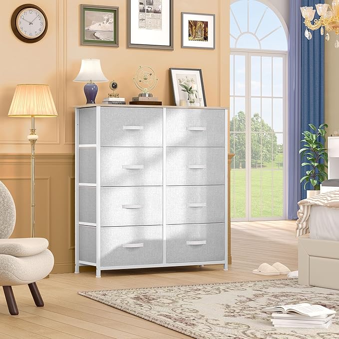 DWVO Fabric Dresser for Room, Tall Storage 8 Drawers, Black Dresser & Chest of Drawers, Storage Drawer Organizer for Closet, Living Room