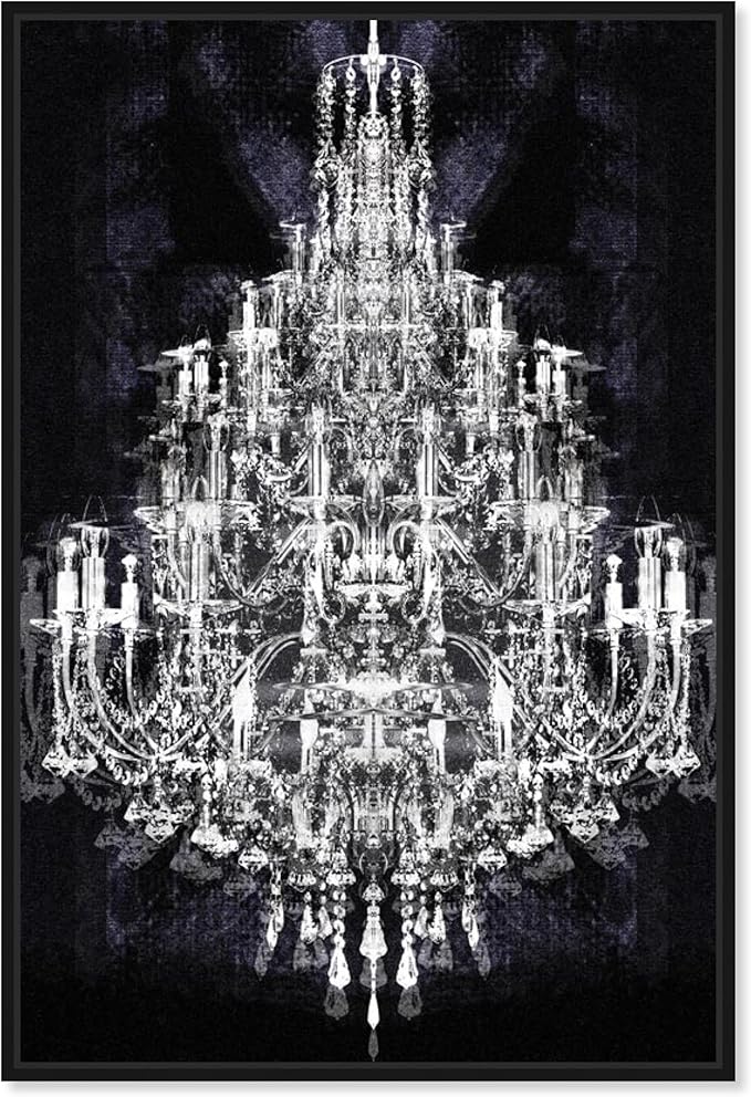 The Oliver Gal Artist Co. Fashion and Glam Framed Wall Art Canvas Prints 'Montecarlo Crystal' Chandeliers Home Décor, 20" x 30", White, Black