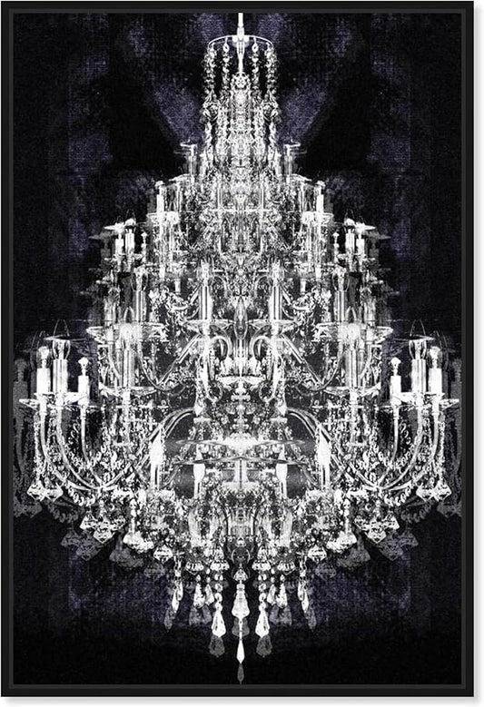 The Oliver Gal Artist Co. Fashion and Glam Framed Wall Art Canvas Prints 'Montecarlo Crystal' Chandeliers Home Décor, 30" x 45", White, Black
