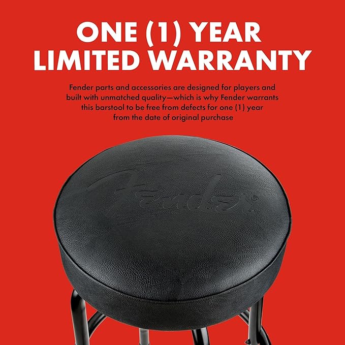 Fender Embossed Black Logo Swivel Barstool, Great Gifts for Dad, with 1 Year Limited Warranty, Simple Assembly, Black/Black, 30"