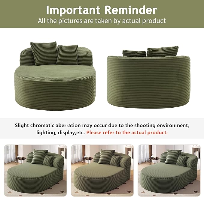 51.6-Inch Fluffy Corduroy Boneless Sleeper Daybed Oversized Single Recliner Foam Cloud Lounge Chaise,Floor Cloud Sofa Chaise W/2 Toss Pillows for Bedroom Living Room