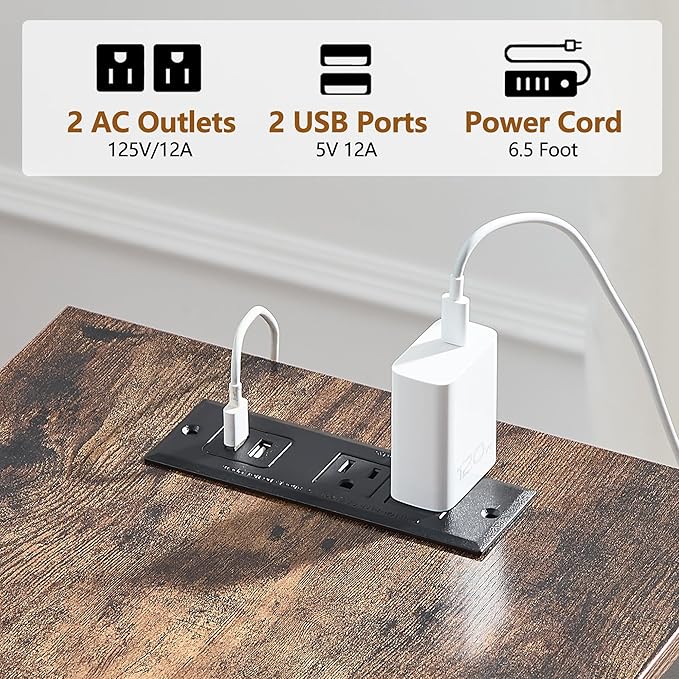 VECELO Tall End Table with Charging Station, Side Table with USB Ports and Outlets, 30" Height Nightstand with 3-Tier Storage Shelf for Living Room Bedroom Office Hallway Study