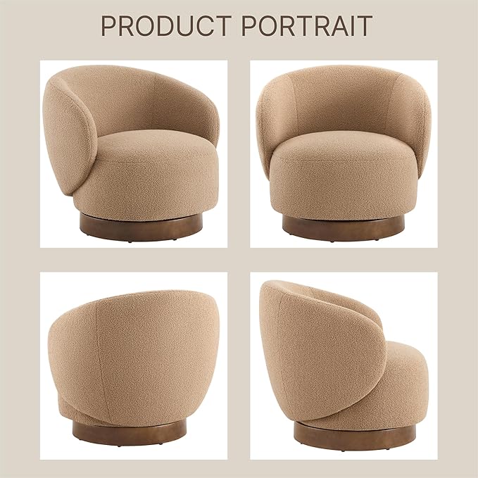 Swivel Accent Chair Round Barrel Armchair Upholstered Performance Fabric for Living Room Bedroom Waitingroom,2 Box,Sand