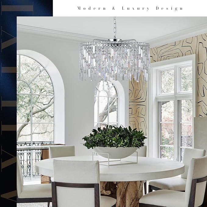 Crystal Chandelier, 24" Modern Round Chandelier for Dining Room, K9 Large 8-Light Crystal Pendant Fixtures Raindrop Luxury Pendant Ceiling Light Chrome for Entryway Foyer Staircase